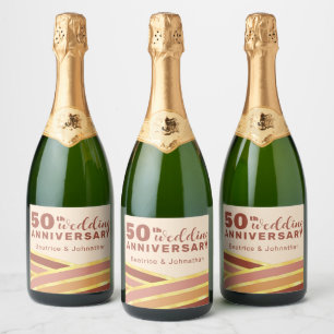 Modern terracotta & Gold 50th Wedding Anniversary Sparkling Wine Label