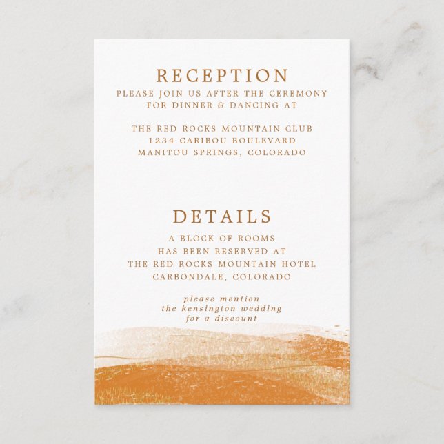 Modern Terracotta Gold Foil Boho Wedding Details Enclosure Card (Front)