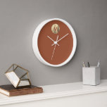 Modern Terracotta Gold Monogram Clock<br><div class="desc">Modern Luxury Brushed Metallic Gold Stylish Typography Terracotta Background White Frame Home Office Kitchen Living Room Bathroom Clock</div>