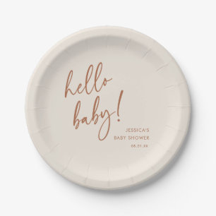 Modern Terracotta Hello Baby Shower Paper Plate