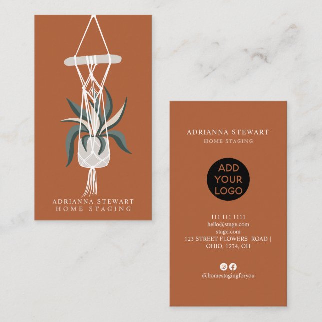 Modern terracotta house plant interior decor business card (Front/Back)