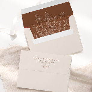 Modern Terracotta Ivory Minimal Leaves Envelope