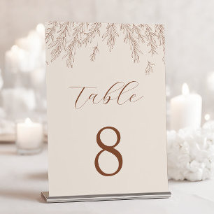 Modern Terracotta Ivory Minimal Leaves Wedding Table Number