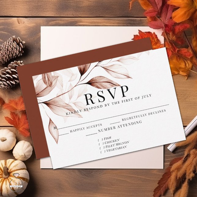 Modern Terracotta Leaf Sketch RSVP Card (Creator Uploaded)