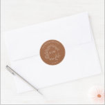 Modern Terracotta Leafy Crest Monogram Wedding Classic Round Sticker<br><div class="desc">Introducing our Modern Terracotta Leafy Crest Monogram Wedding Round Sticker - the perfect way to add a touch of elegance and sophistication to your wedding invitations. This stunning sticker features a hand drawn leafy wreath encircling a modern monogram, personalised in elegant typography. It's trimmed in a delicate frame for a...</div>