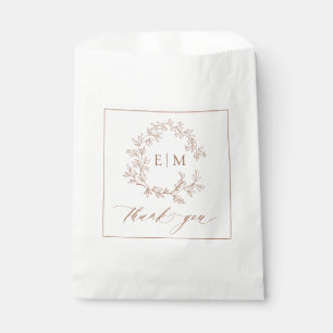 Modern Terracotta Leafy Crest Monogram Wedding Favour Bags