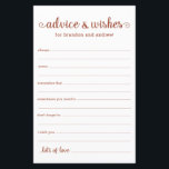 Modern Terracotta LGBTQ Wedding Advice and Wishes<br><div class="desc">These simple, terracotta and white, modern, minimal, handwritten script LGBTQ Advice & Wishes sheets are perfect to have at your bridal shower, rehearsal dinner or wedding for guests to fill out for the happy couple. People will love having the prompts - they make it so easy to leave loving words...</div>
