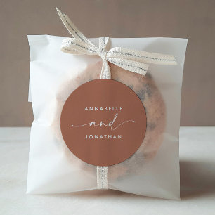 Modern terracotta minimal contemporary wedding classic round sticker