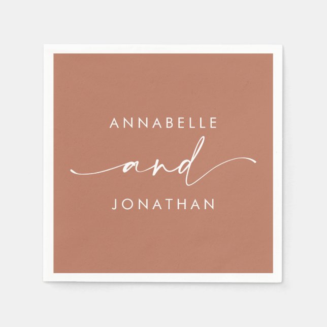 Modern terracotta minimal contemporary wedding napkin (Front)