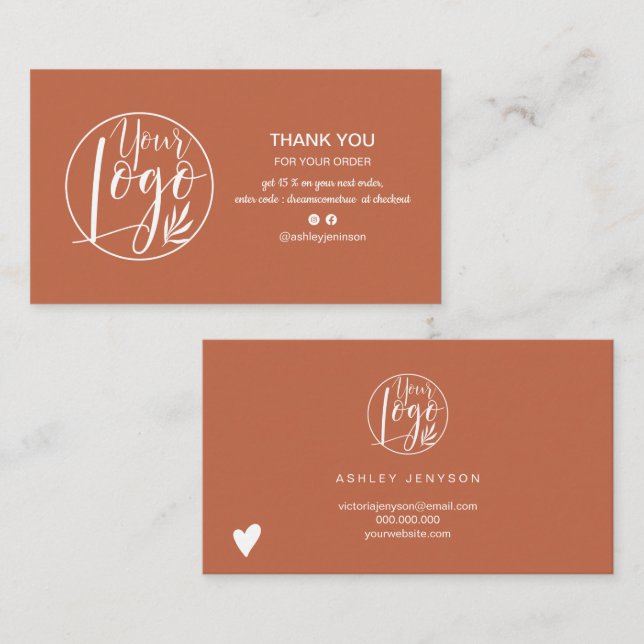 Modern terracotta minimalist logo order thank you business card (Front/Back)