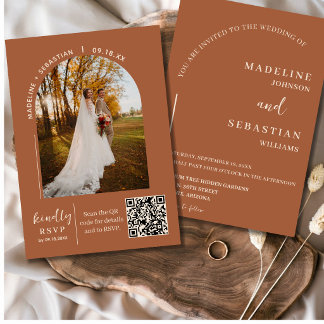 Modern Terracotta Minimalist Photo Wedding Invitation