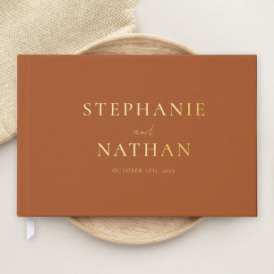 Modern Terracotta Minimalist Wedding Gold Guest Book
