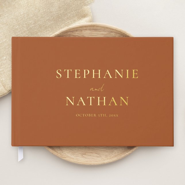 Modern Terracotta Minimalist Wedding Gold Guest Book (Creator Uploaded)