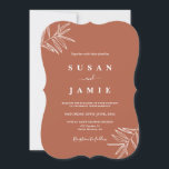 Modern terracotta minimalist wedding invitation<br><div class="desc">Modern terracotta solid colour minimalist simple wedding invitation white and gold</div>
