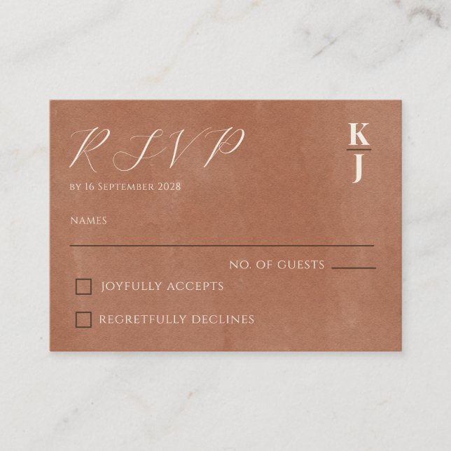Modern Terracotta Minimalist Wedding RSVP Response Enclosure Card (Front)