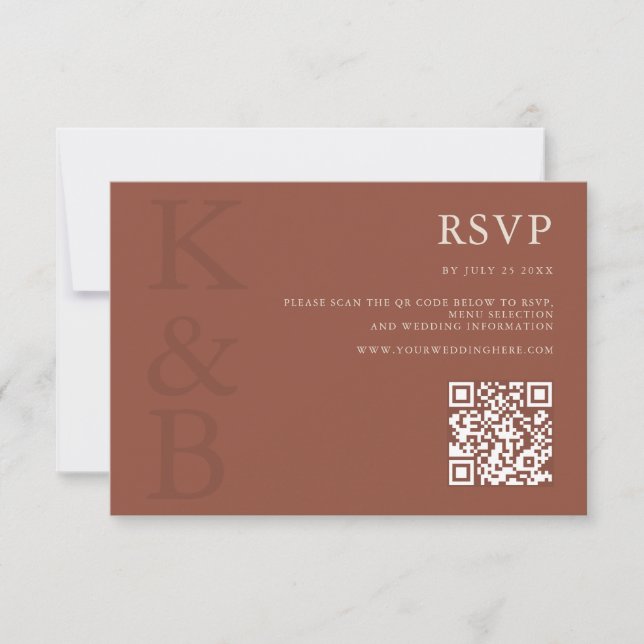Modern Terracotta Monogram Minimalist Wedding RSVP Card (Front)