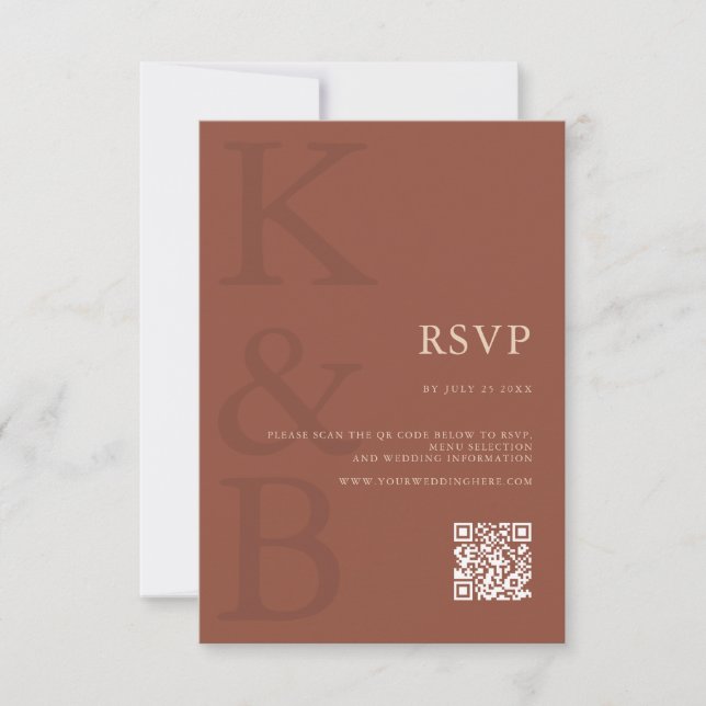 Modern Terracotta Monogram Minimalist Wedding RSVP Card (Front)