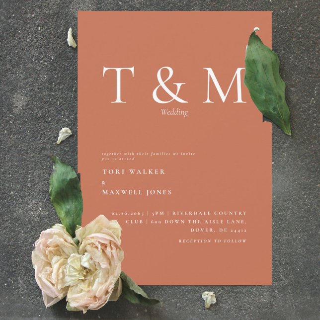 Modern Terracotta Monogram No Parents Wedding  Inv Invitation (Creator Uploaded)