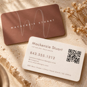 Modern Terracotta Monogram QR Code Professional Business Card