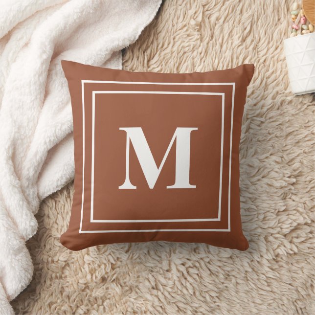 Modern Terracotta Monogram Throw Pillow (Blanket)