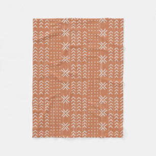 Modern Terracotta Mud Cloth African Pattern Fleece Blanket