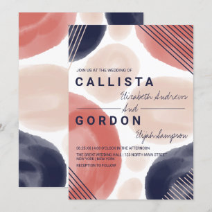 Modern Terracotta Navy Beige Watercolor Wedding Invitation