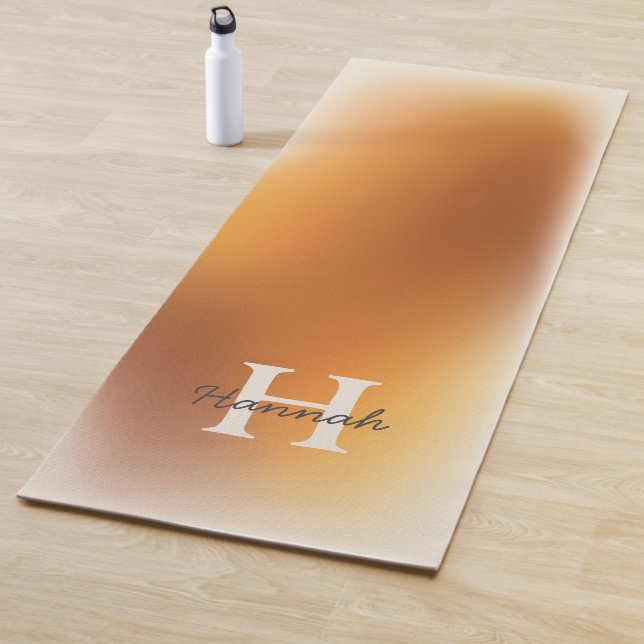 Modern Terracotta Ombre Gradient Mongram Script Yoga Mat (In Situ)