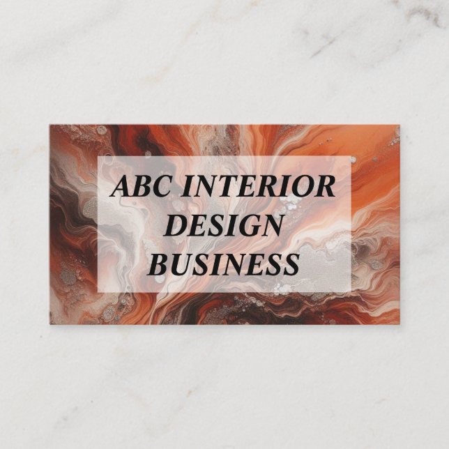 Modern terracotta orange silver marble typography  business card (Front)
