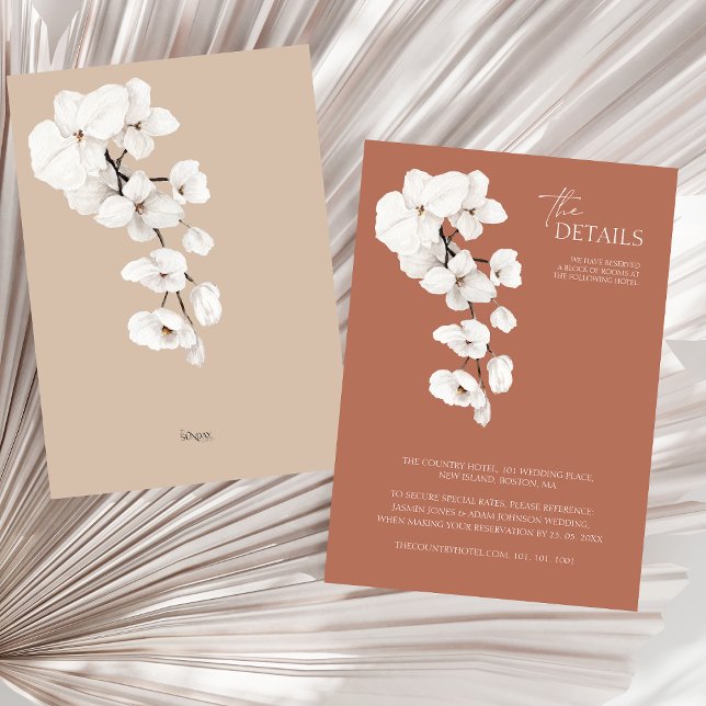 Modern Terracotta Orchid Wedding Details Enclosure Card (Modern Terracotta Orchids Floral Wedding Details Enclosure Card)