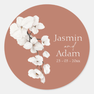 Modern Terracotta Orchids Flowers Wedding Classic Round Sticker