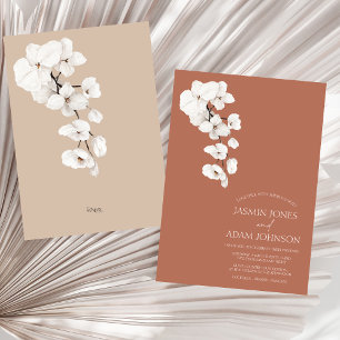 Modern Terracotta Orchids Flowers Wedding Invitation