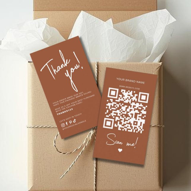 Modern terracotta order thank you QR code Business Card (Creator Uploaded)