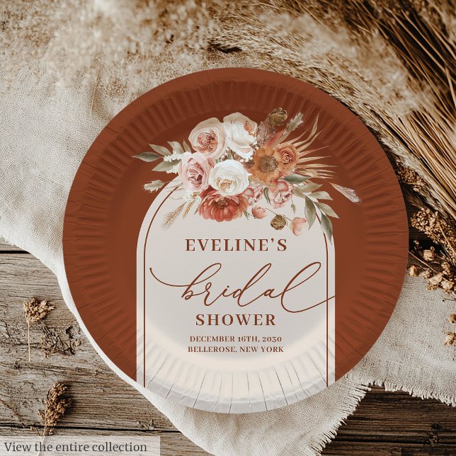 Modern Terracotta Pampas Grass Floral Paper Plates (Modern Terracotta Pampas Grass Floral Paper Plates)