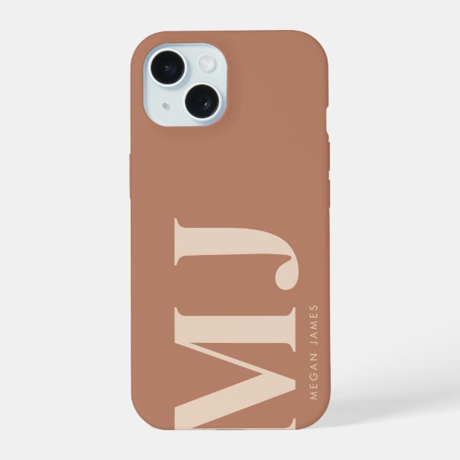 Modern Terracotta Personalised Monogram  iPhone 15 Case (Back)