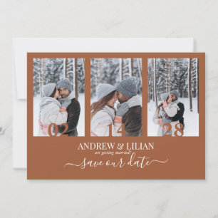 Modern Terracotta Photo Collage Monogram Wedding Save The Date