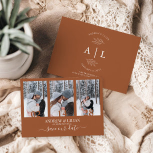 Modern Terracotta Photo Collage Monogram Wedding Save The Date