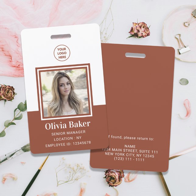 Modern Terracotta Photo ID Business Logo Employee  Badge (Creator Uploaded)