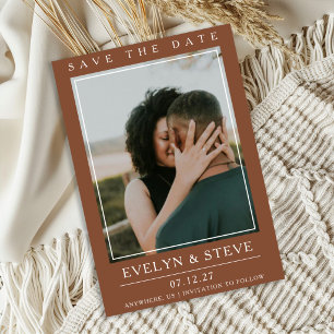 Modern Terracotta Photo Save the Date Invitation