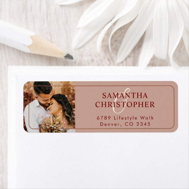 Modern Terracotta Photo Wedding Return Address Lab (Insitu)