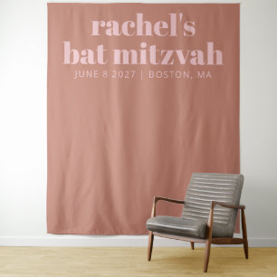 Modern Terracotta Pink Bat Mitzvah Photo Backdrop Tapestry
