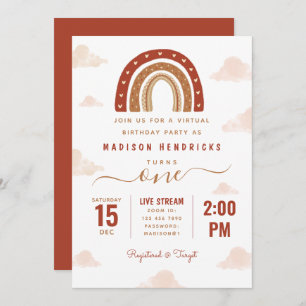 Modern Terracotta Rainbow Boho Virtual Birthday Invitation