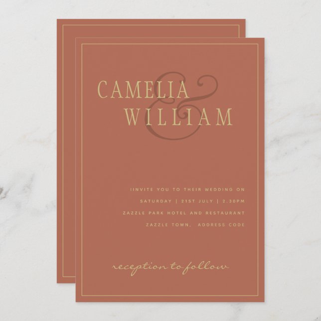 Modern Terracotta Rust Gold Wedding Invitation (Front/Back)