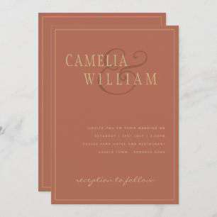 Modern Terracotta Rust Gold Wedding Invitation