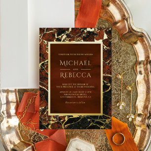 Modern Terracotta Rust Marble Photo Wedding Gold