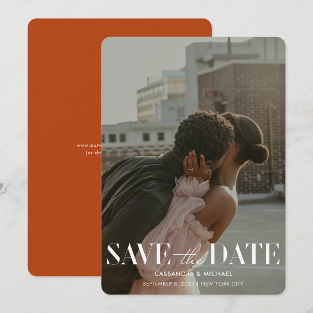 Modern Terracotta Rust Red Wedding Save Date Invitation (Front/Back)