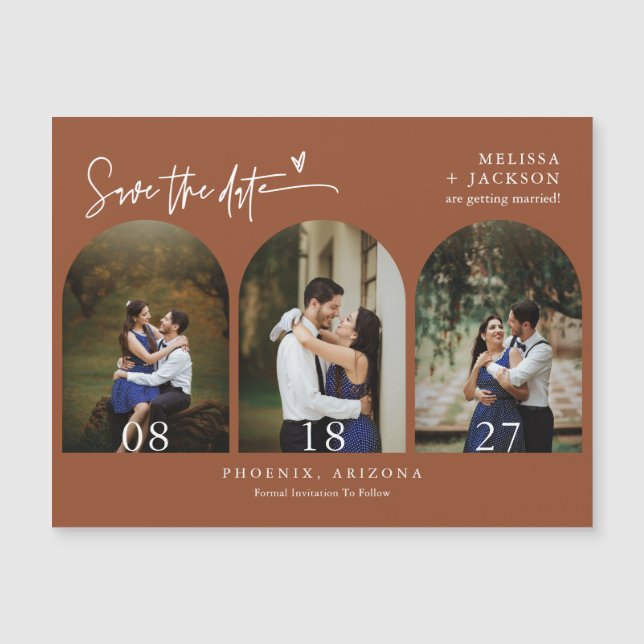 Modern Terracotta Save the Date Tri Arch Photo (Front)