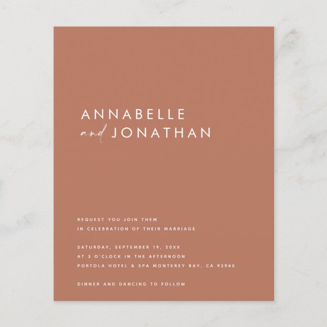 Modern terracotta script contemporary wedding invi (Front)