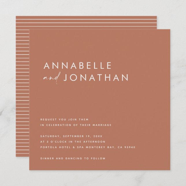 Modern terracotta script minimal contemporary invitation (Front/Back)