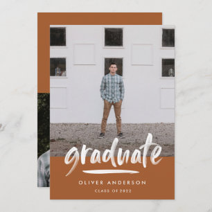Modern terracotta script multi photo graduation invitation
