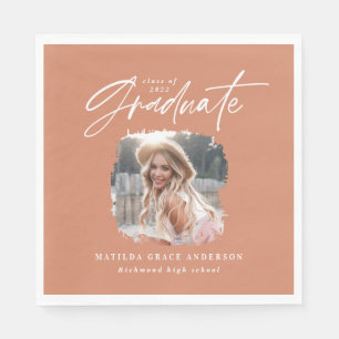 Modern terracotta script photo elegant graduation napkin